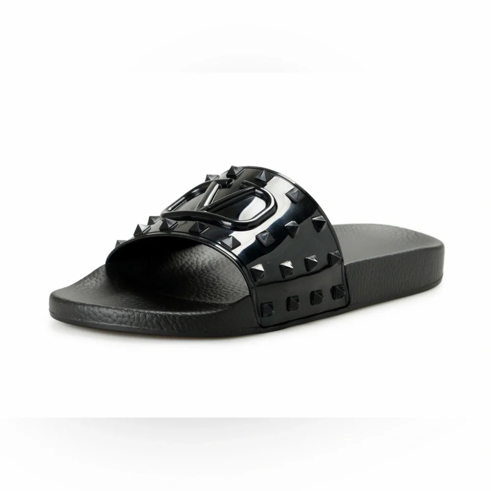 Valentino Men's Rockstud Pool Slide in Nero 42